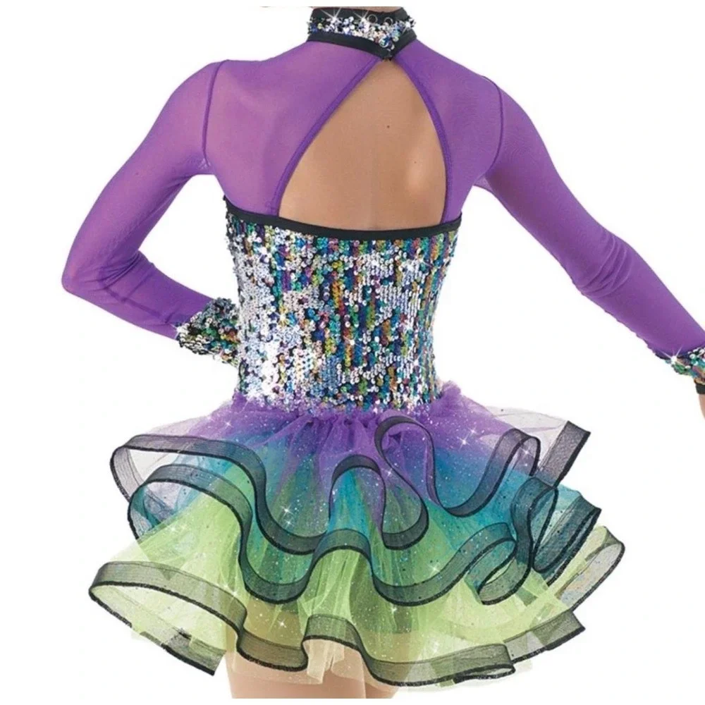 Weissman Dance Costume LC Purple Sequin Tutu Mock Neck Mesh Poly Spandex